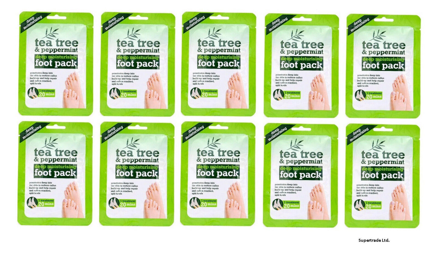 Tea Tree Peppermint Deep Moisturising Foot Pack soften Cracked & Split Heel X 10