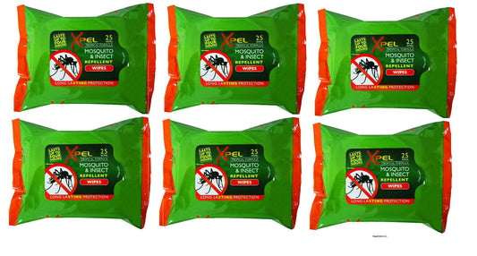 XPEL Mosquito & Insect Repellent Wipes Long Lasting Protection - 25 Wipes X 6