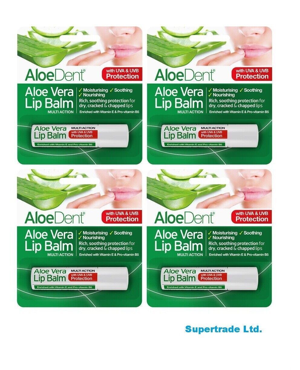 Optima AloeDent Aloe Vera Lip Balm Multi-Action With Tea Tree & Lysine - 4g X 4