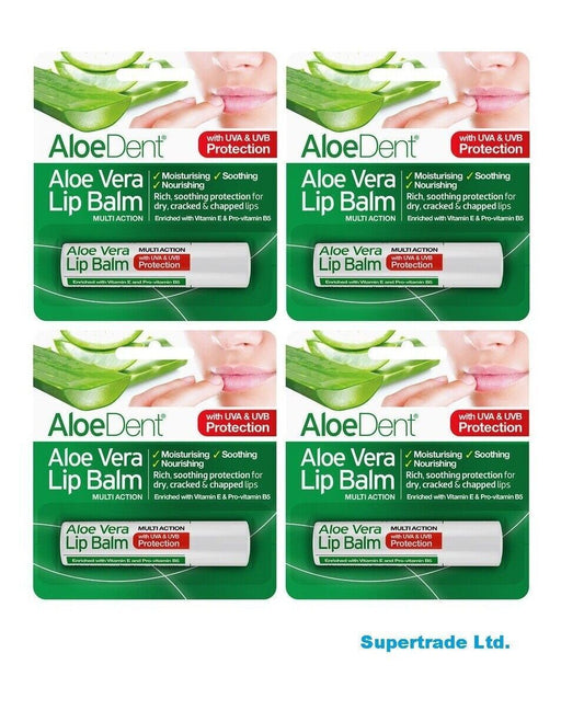 Optima AloeDent Aloe Vera Lip Balm Multi-Action With Tea Tree & Lysine - 4g X 4