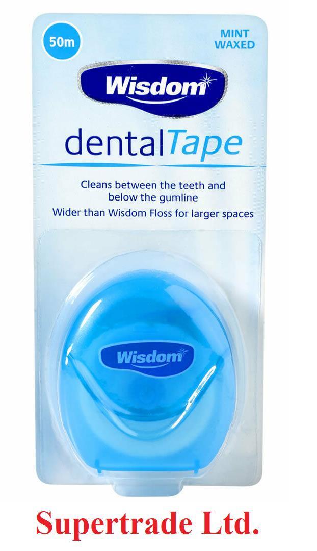 Wisdom Dental Tape Mint Waxed Cleans Between Teeth & Below Gum Line - 50m X 2