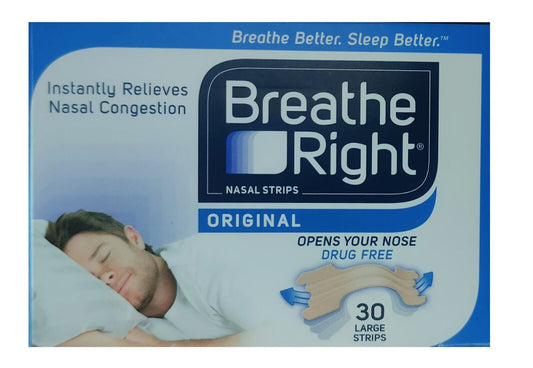 Breathe Right Snoring Congestion Nasal Relief Original Large - 30 Strips X 2