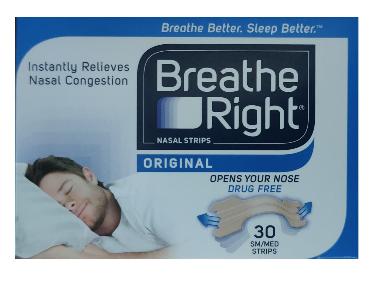 Breathe Right Snoring Congestion Nasal Relief Original Small Medium 30 Strips X2