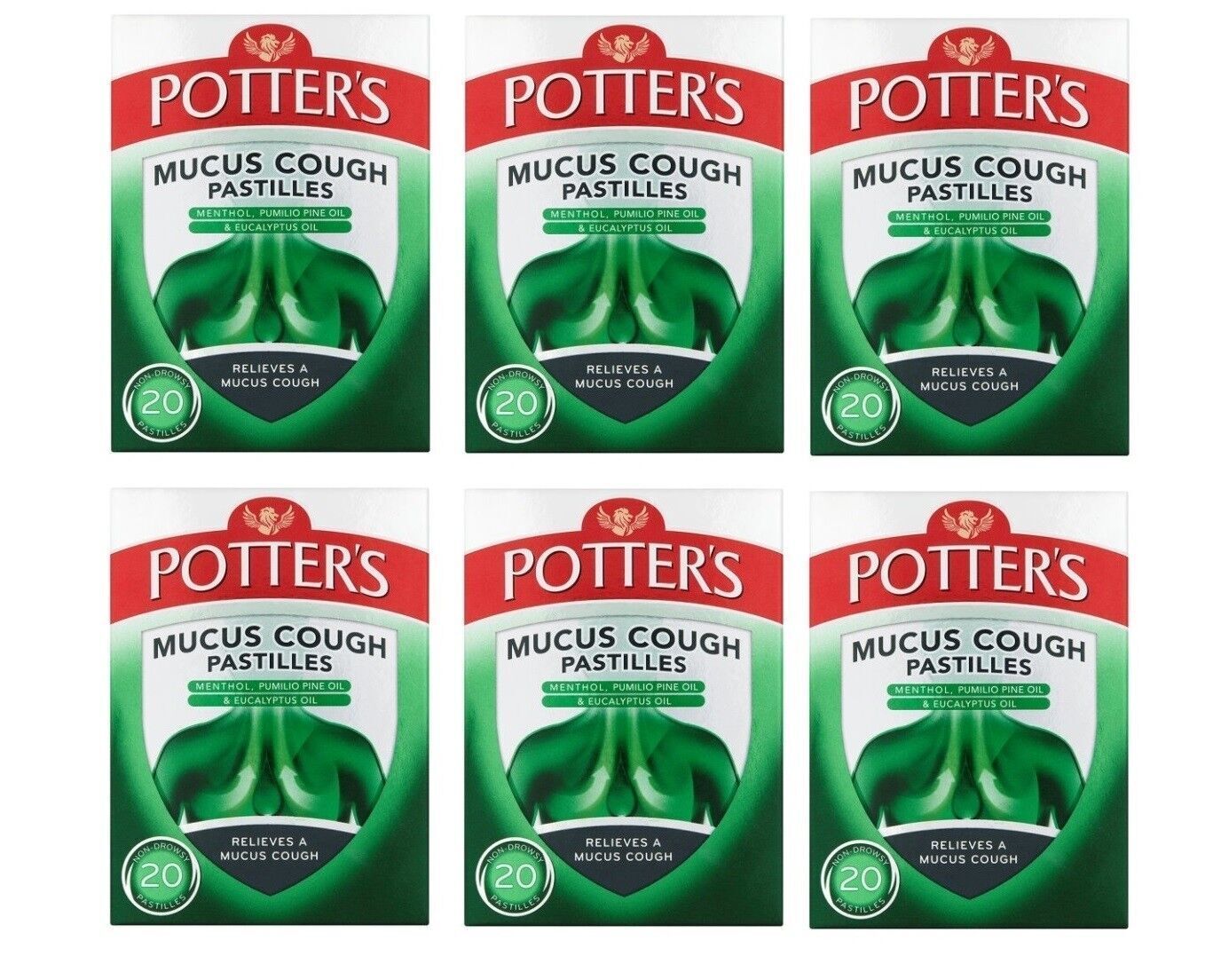 Potter's Mucus Potters Menthol Cough & Cold Relieve NonDrowsy - 20 Pastilles X 6