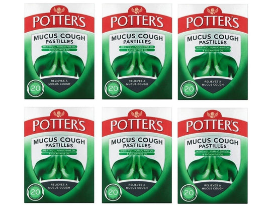 Potter's Mucus Potters Menthol Cough & Cold Relieve NonDrowsy - 20 Pastilles X 6