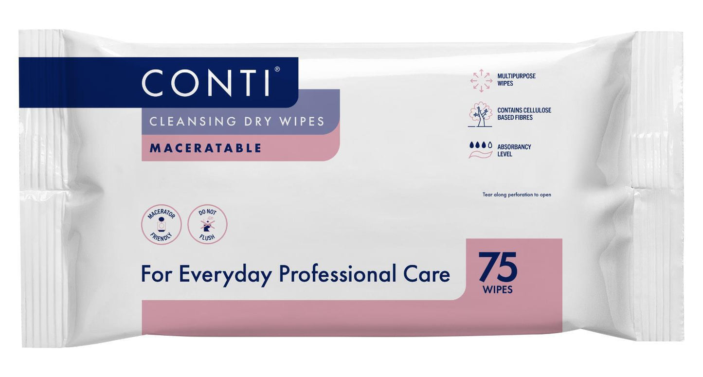 1 x Conti Cleansing Soft Vernacare Dry Wipes - Large- 30 x 28 cm -1 Pack of 75