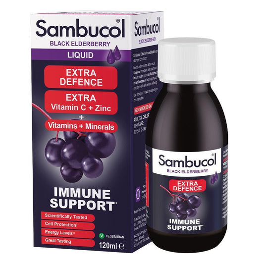 Sambucol Extra Defence Vitamin C Black Elderberry Liquid Immune Support 120ml X2