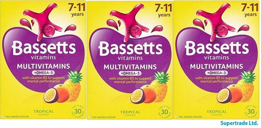 Bassetts Vitamins Multivitamin & Omega-3 7-11 Years - Tropical - 30 Chewis X 3