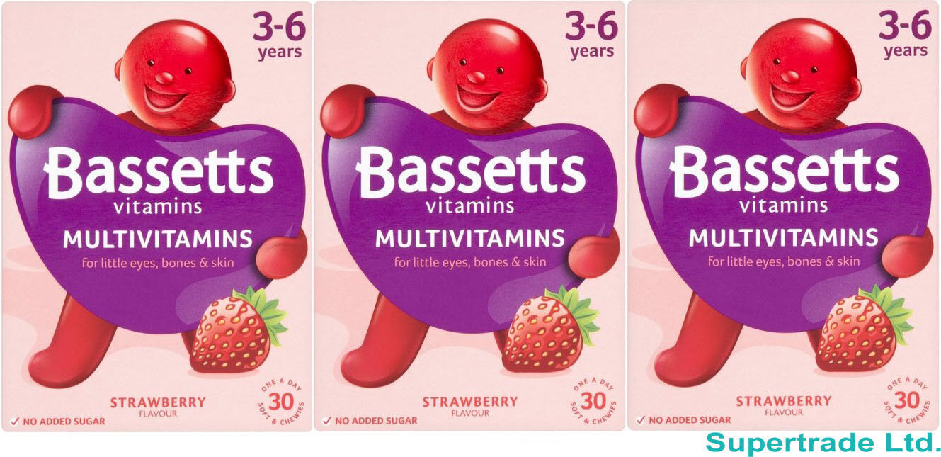 Bassetts Soft & Chewy Multivitamins Strawberry Flavour 3-6 Years - 30 Pack X 3