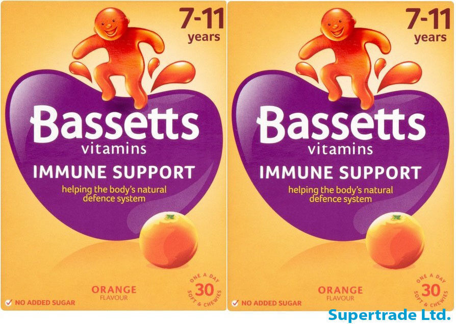 Bassetts Multivitamins Immune Support Orange Flavour 7-11 Years 30 Chewies X 2