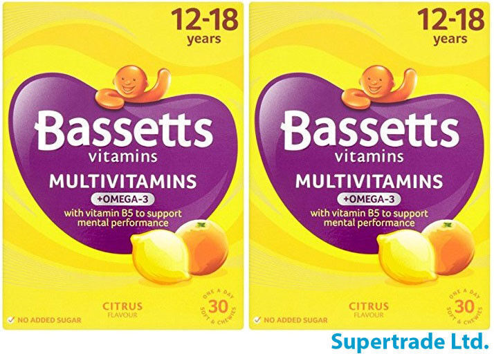 Bassetts Citrus Vitamin Multivitamins & Omega-3 12-18 Yrs - 30 Chewis X 2