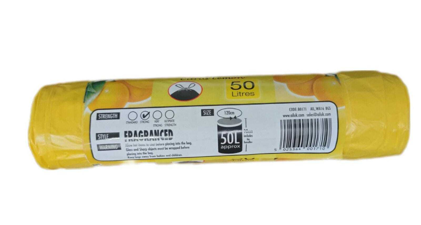 Tidyz 15 Swing Bin Liners Tie Handles Fragranced Citrus Lemon - 50L