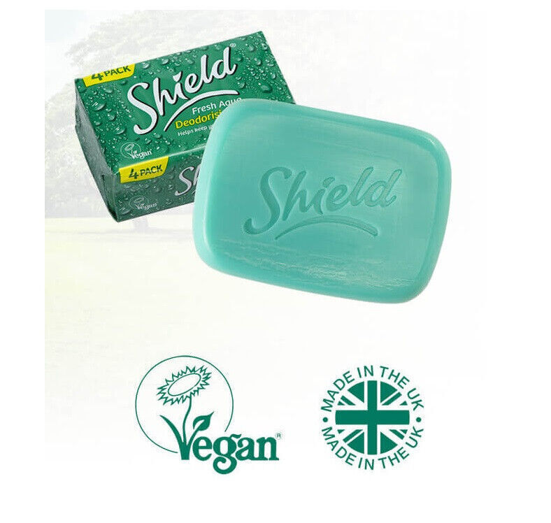 SHIELD Fresh Aqua Soap Bars 4 X 115g Deodorising Vegan Clean Odour-Free