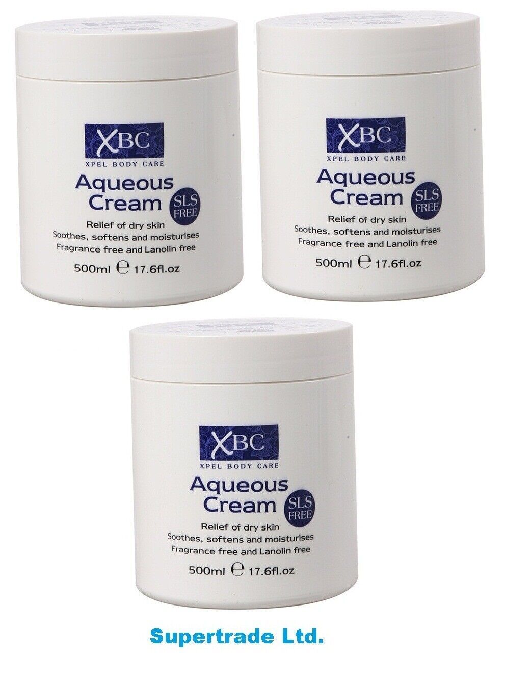 XBC Aqueous Cream Relief Dry Skin Body Cream Moisturizer SLS Free 500ml  X 3