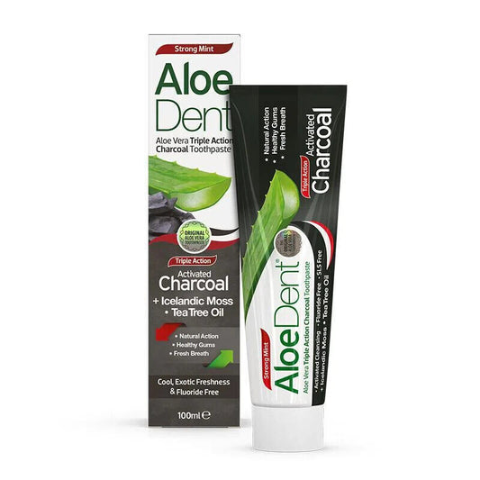 Aloe Dent Aloe vera Triple Action Charcoal Fluoride Free Toothpaste - 100ml X 2