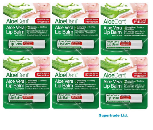 Optima AloeDent Aloe Vera Lip Balm Multi-Action With Tea Tree & Lysine - 4g X 6