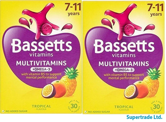 Bassetts Vitamins Multivitamin & Omega-3 7-11 Years - Tropical - 30 Chewis X 2