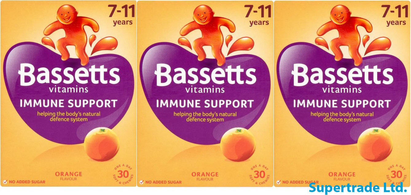 Bassetts Multivitamins Immune Support Orange Flavour 7-11 Years 30 Chewies X 3