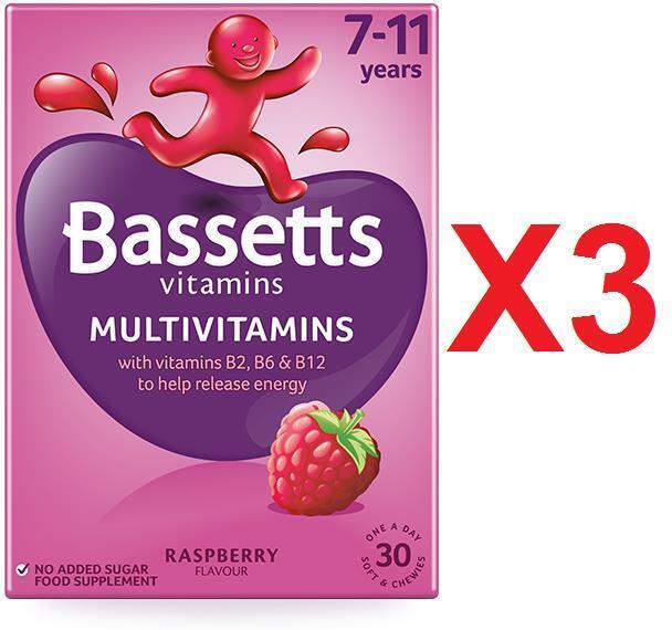Bassetts Vitamins Multivitamins Raspberry Flavour 7-11 Years - 30 Chewis X 3