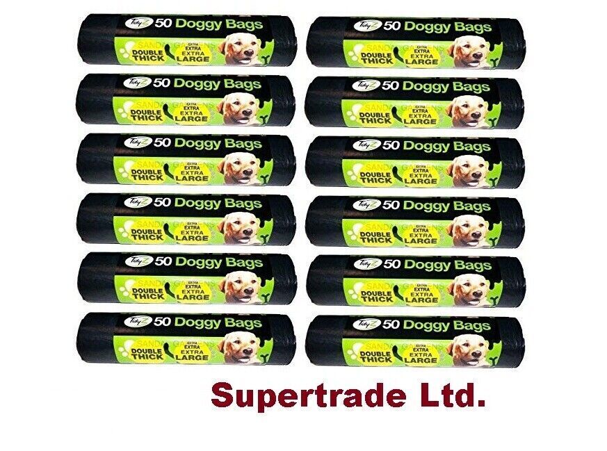 Tidyz XXX Large Strong Doggy Waste Poo Bags With Tie Handle - 50 Bags X 12