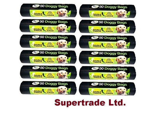 Tidyz XXX Large Strong Doggy Waste Poo Bags With Tie Handle - 50 Bags X 12