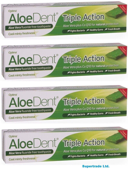 Aloe dent Aloe Vera Fluoride Free Original Triple Action Toothpaste - 100ml X 4