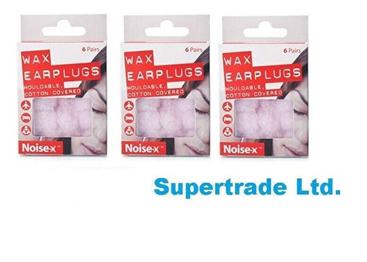 Noise X Natural Wax Cotton Earplugs Mouldable Comfortable Sleeping 6 Pair X 3