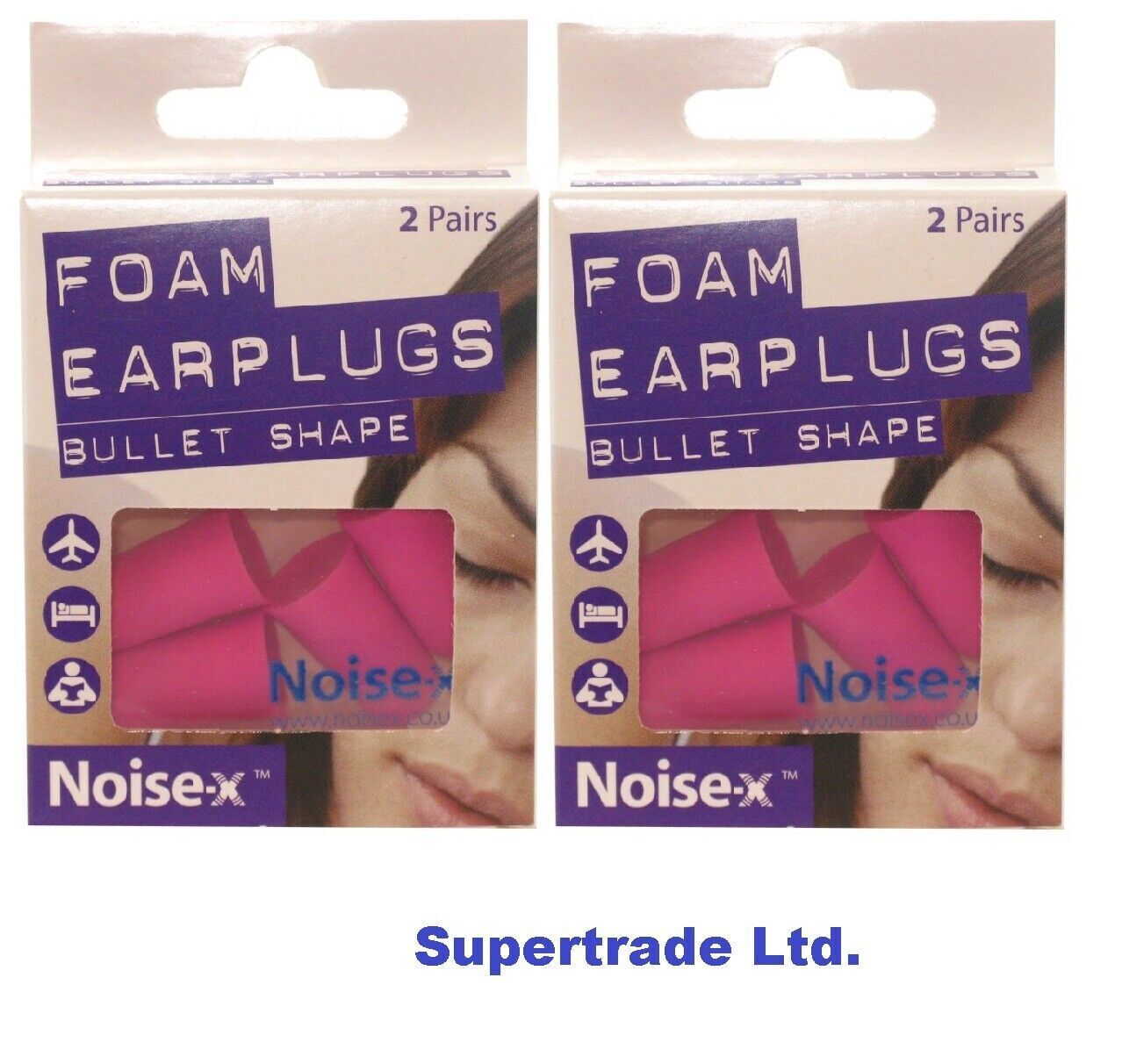 Noise-X Foam Bullet Shape Ear Plugs Noise Reducer Travel Study Sleep 2 Pair X 2
