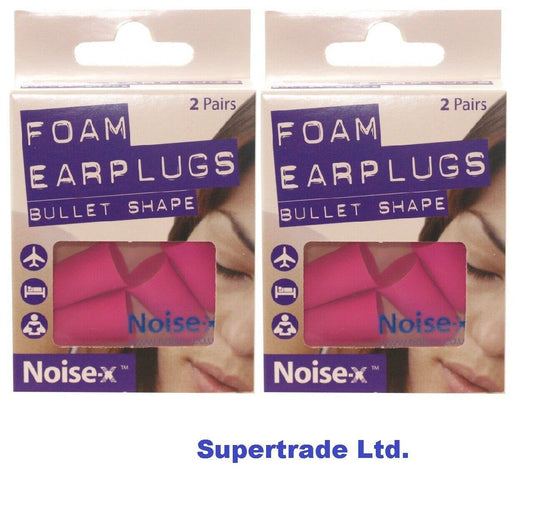 Noise-X Foam Bullet Shape Ear Plugs Noise Reducer Travel Study Sleep 2 Pair X 2