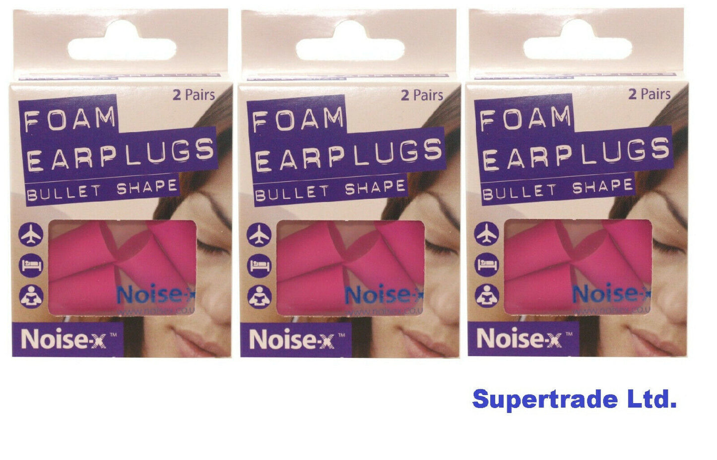 Noise-X Foam Bullet Shape Ear Plugs Noise Reducer Travel Study Sleep 2 Pairs X 3