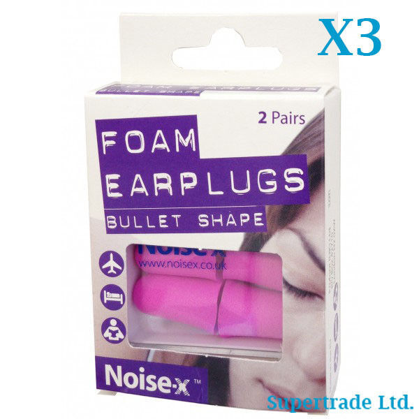Noise-X Foam Bullet Shape Ear Plugs Noise Reducer Travel Study Sleep 2 Pairs X 3