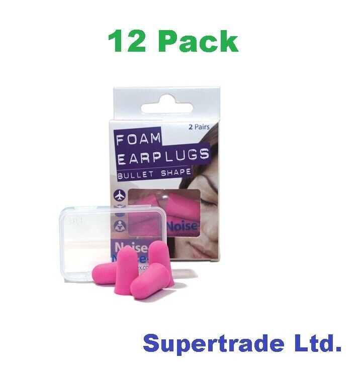 Noise-X Foam Bullet Shape Ear Plugs Noise Reducer Travel Study Sleep 2 Pair X 12