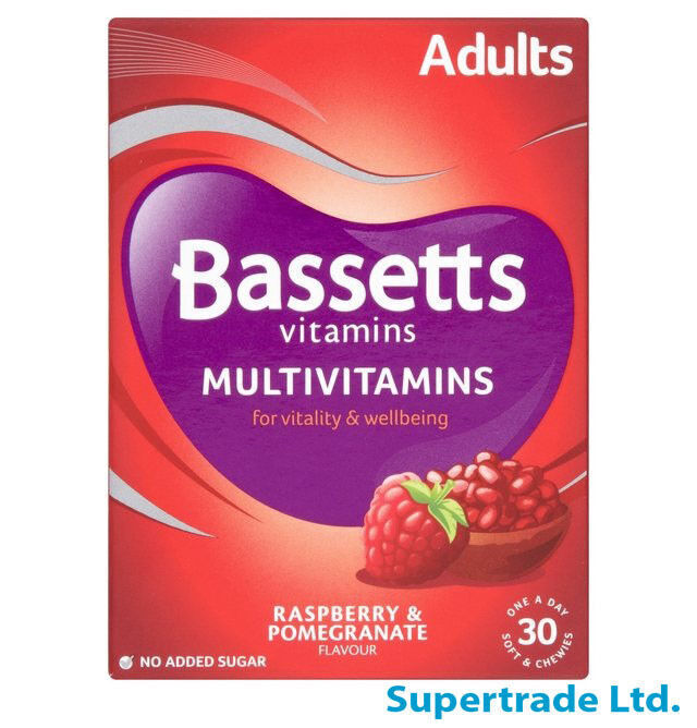 Bassetts Raspberry & Pomegranate Adults Multivitamins Vtamin - 30 Chewies X 5