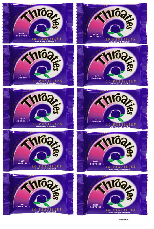 Throaties Blackcurrant Pastilles With Honey & Menthol For Throaty Soothe X 10