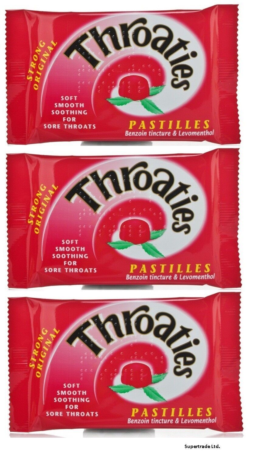 Throaties Strong Original Pastilles With Honey & Menthol To Ease Sore Throat X 3