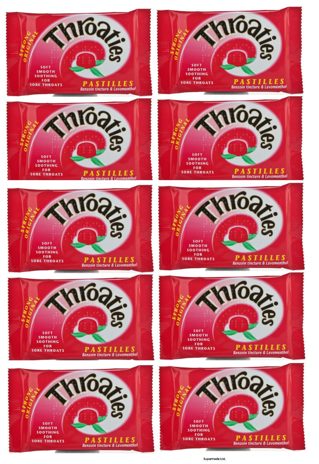 Throaties Strong Original Pastilles With Honey & Menthol To Ease Sore Throat X10