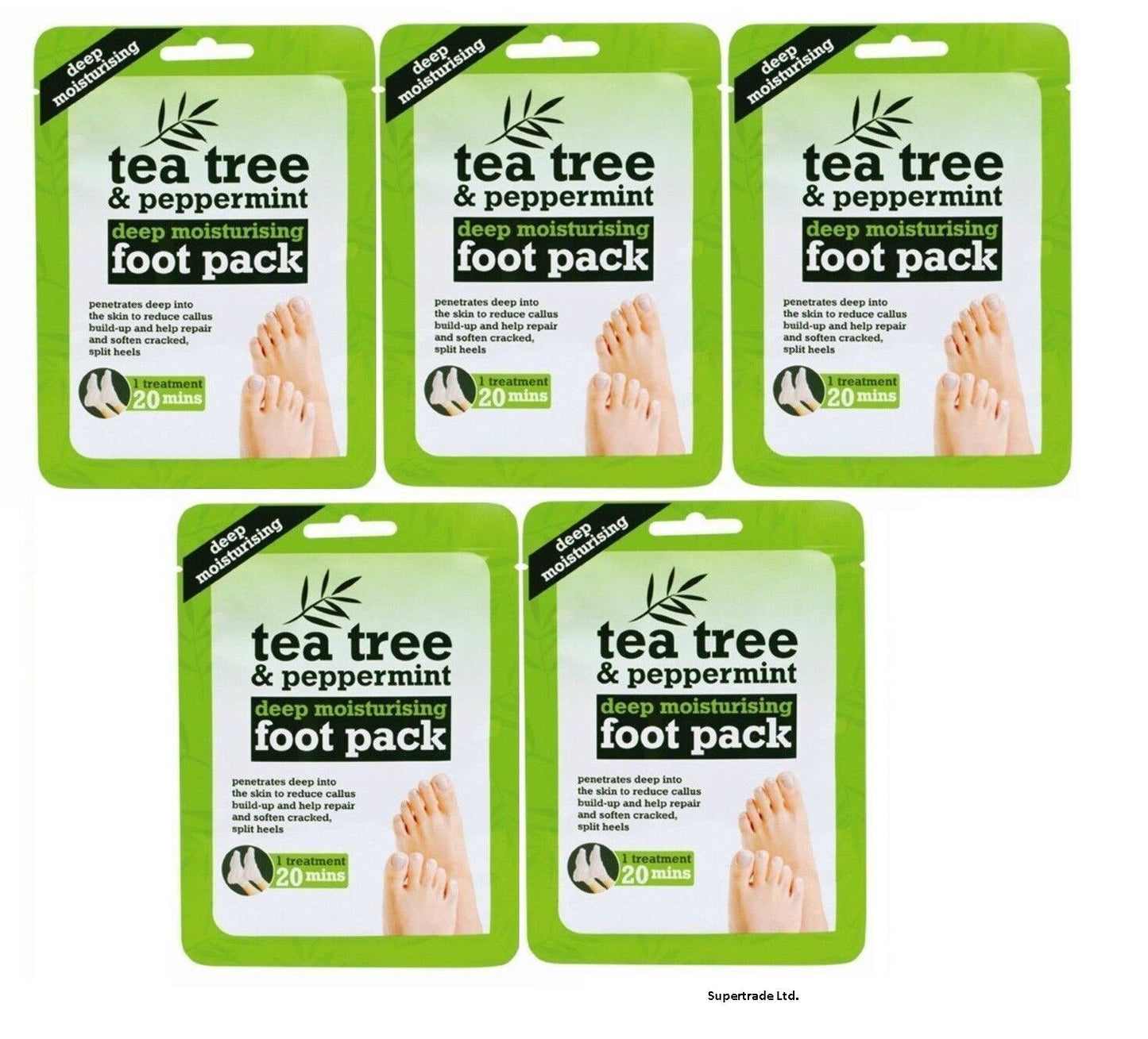 Tea Tree Peppermint Deep Moisturising Foot Pack soften Cracked & Split Heel X 5