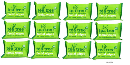 Tea Tree Daily Use Face Cleansing Facial MakeUp Impurities Removal 25 Wipes x 12
