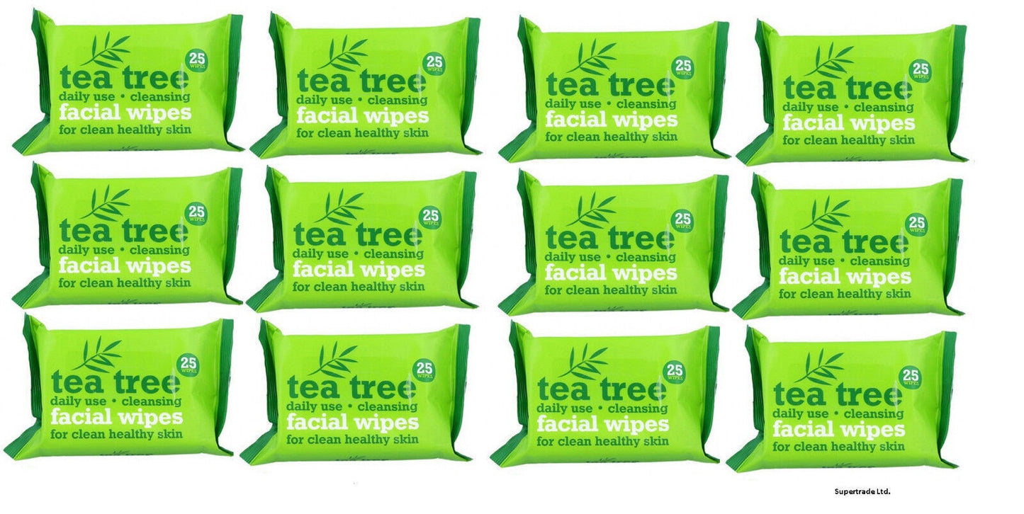 Tea Tree Daily Use Face Cleansing Facial MakeUp Impurities Removal 25 Wipes x 12