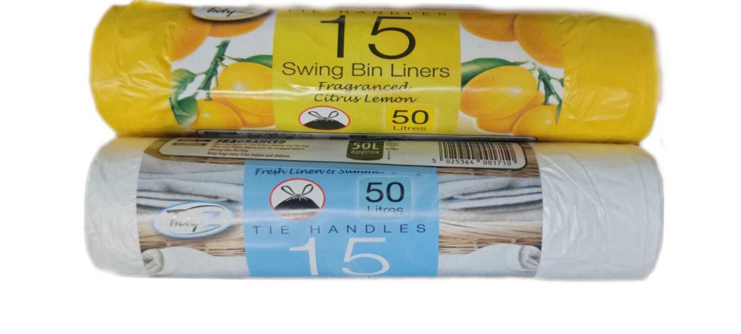 Tidyz 15 Swing Bin Liners Fragranced Citrus Lemon Linen & Summer Breeze 50L X 6