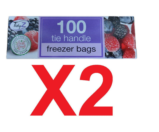 Tidyz Large Freezer Food Storage Bags With Tie Handle - 100 Bags X 2