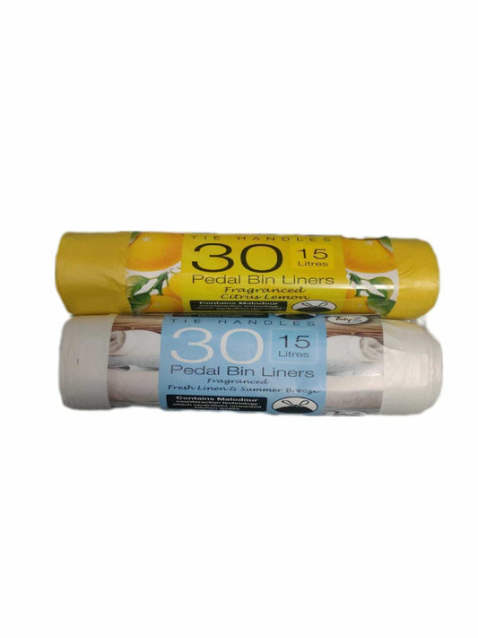 Scented Pedal Bin Liners Tie Handles 15L 30 Fresh Linen & 30 Citrus By Tidyz X 2