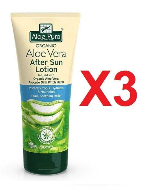 Aloe Pura Organic Aloe Vera After Sun Lotion Instant Cooling - 200ml  X 3