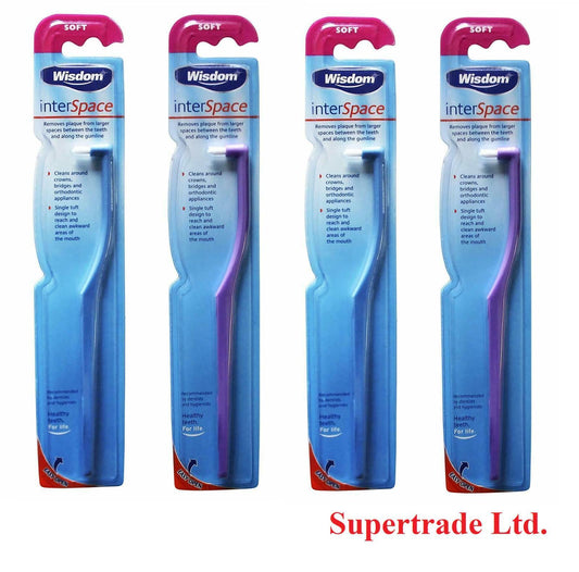 Wisdom Interspace Soft Interdental Toothbrush Tooth Brush - Purple / Blue X 4