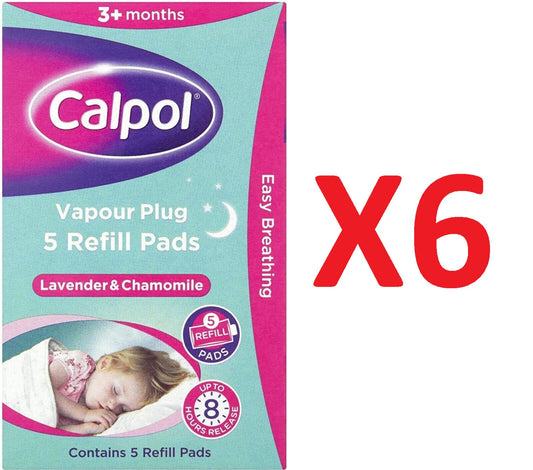 6 X Calpol Vapour Night Plug In Refills pads 3+ months 8 hours (REFILL Padsonly)