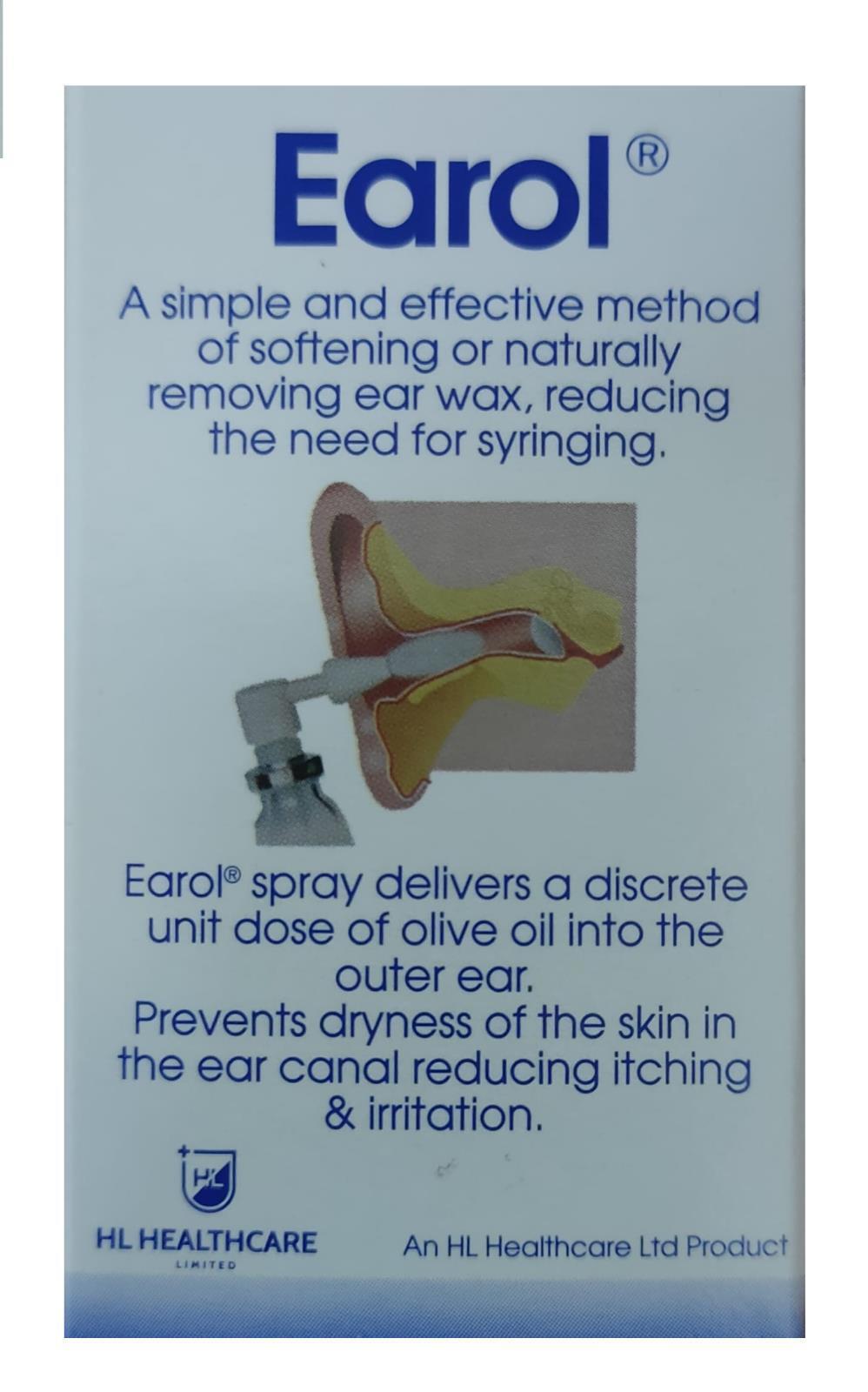 Earol Ear Wax Remover Olive Oil Spray Softens & Removes Ear Wax - 10ml X 2