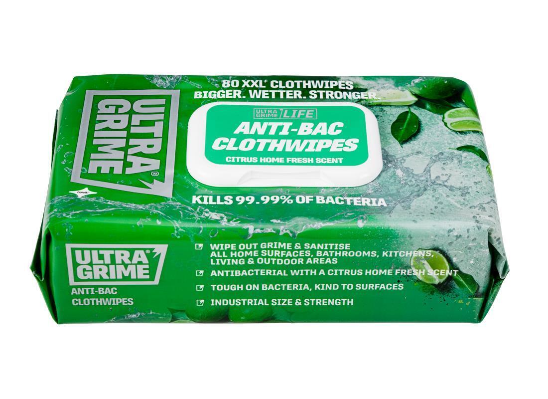 UltraGrime LIFE Anti-Bac XXL+ Clothwipes 80 Pack - Rip-top Display Box 5640 X 3