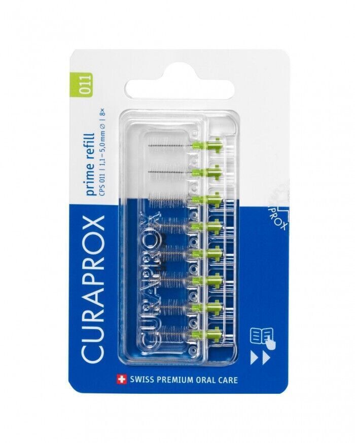 Curaprox CPS 011 Prime Refill Interdental Brushes, 8-Piece Refill Pack Green X 1
