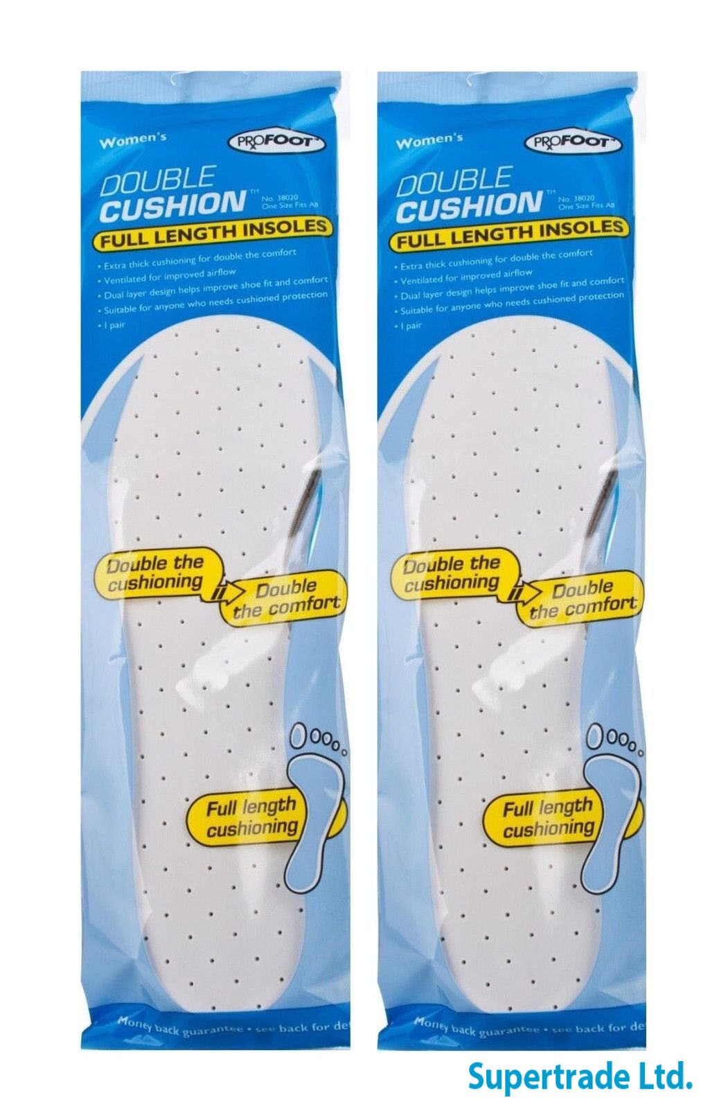 Profoot Comfort Double Cushion Extra Thick Insoles Full Length - Women's X 2
