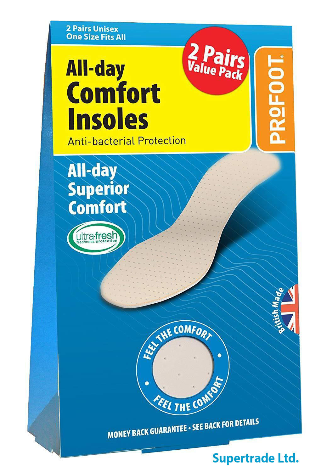 Profoot All Day Comfort Anti Bacterial Washable Breathable Unisex Shoes Insoles